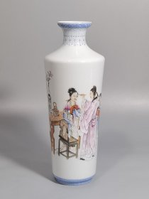 乾隆年製 上下翠料 张生学画眉图瓶