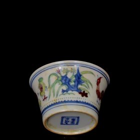 明成化斗彩红胎马蹄杯鸡缸杯 4.8/8.5厘米