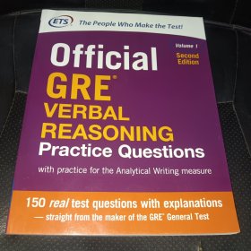 Official GRE,Verbal Reasoning Practice Questions Volume 1 Second Edition(英文原版，正版实拍，内页干净)