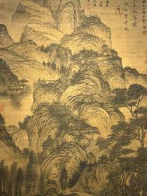 精品手绘丝绢八尺山水画，(画盒珍藏)