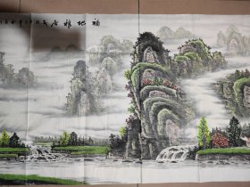 画家 刘磊 小六尺山水《福地雅居》178x68厘米 字画为宣纸水墨纯手绘，因为后期还需要装裱才能悬挂，画芯折叠装信封发货 惠民价