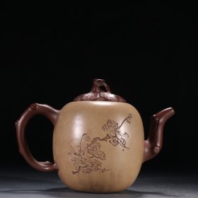 顾景舟款 紫砂段泥刻梅花诗文茶壶