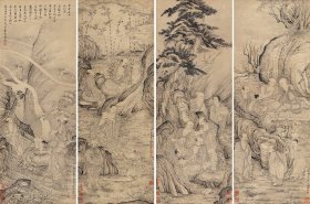 石涛罗汉四条屏  画芯尺寸：53x142.8cm 纸本
馆藏级高清复刻微喷作品