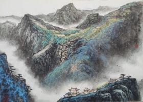 中国画手绘:泰山晓岚(册页画分帧，纸质白卡纸，尺寸:69✘50cm)