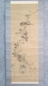 31099号 骨轴绢本（松村景文）手绘花鸟