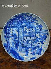 美品·款识“大清康熙年制”精工细作满工青花通景人物纹赏盘。hxg