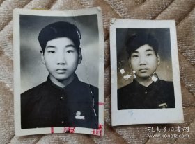 1938年16岁戴校徽的初中同学个人留念老照片2枚