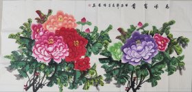 山东省美术家协会会员谢佳莹手绘佳作《花开富贵》尺寸138*68画心软片，