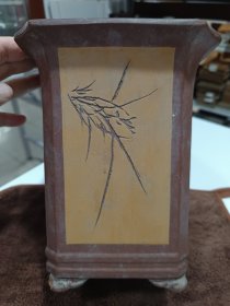 80年代 紫砂 花盆 兰 竹 图 清香 清风 19.5*15.5*15.5cm