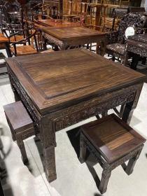黄檀木满工雕刻八仙桌五件套 运费自理