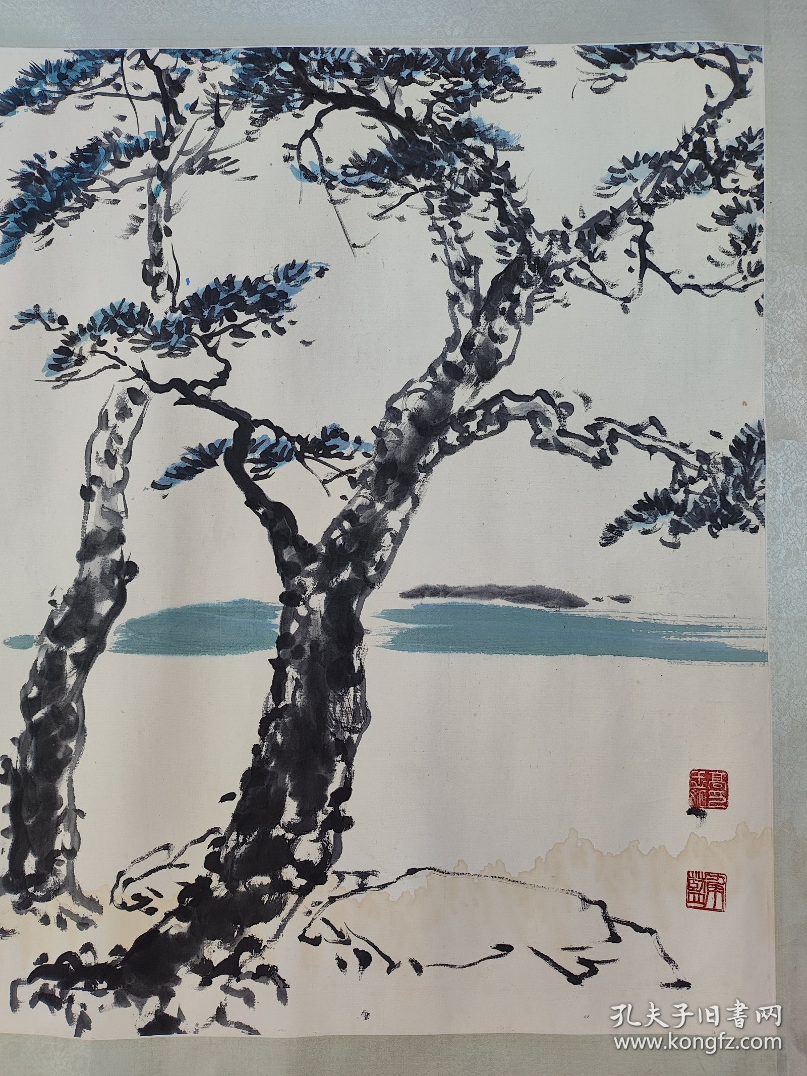 八九十年代老山水画镜心，四尺整张。有水印，落款不识。