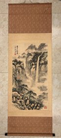 陈英明《庐山观瀑》87X47cm，原装原裱，保真便宜出