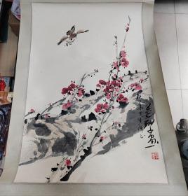 江苏美协花鸟画顾问 陆越子国画一幅 画心尺寸68*45 保真