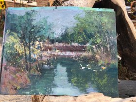 杭师大沈鸿作品：手绘油画春江水暖鸭先知