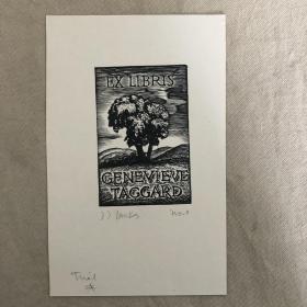 Genecieve Taggard《苹果树》，1931年J.J.Lankes木刻原版书票，有制作者亲笔签名(限量20枚，此枚制作者自留编号0），日本羊皮纸印刷
