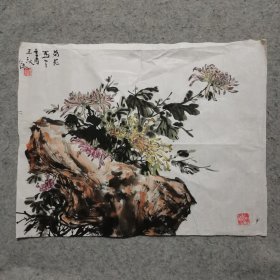 四川著名国礼画家 李仁伟79年国画小品 原稿手绘真迹 保真出售 旧画心软片尺寸34*44厘米