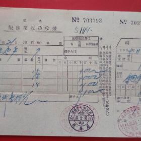 1954年11月21日，沈阳市人民政府税务局，私人企业，竹林旅馆，住宿费，红章漂亮（生日票据，旅馆业发票）。（16-5）