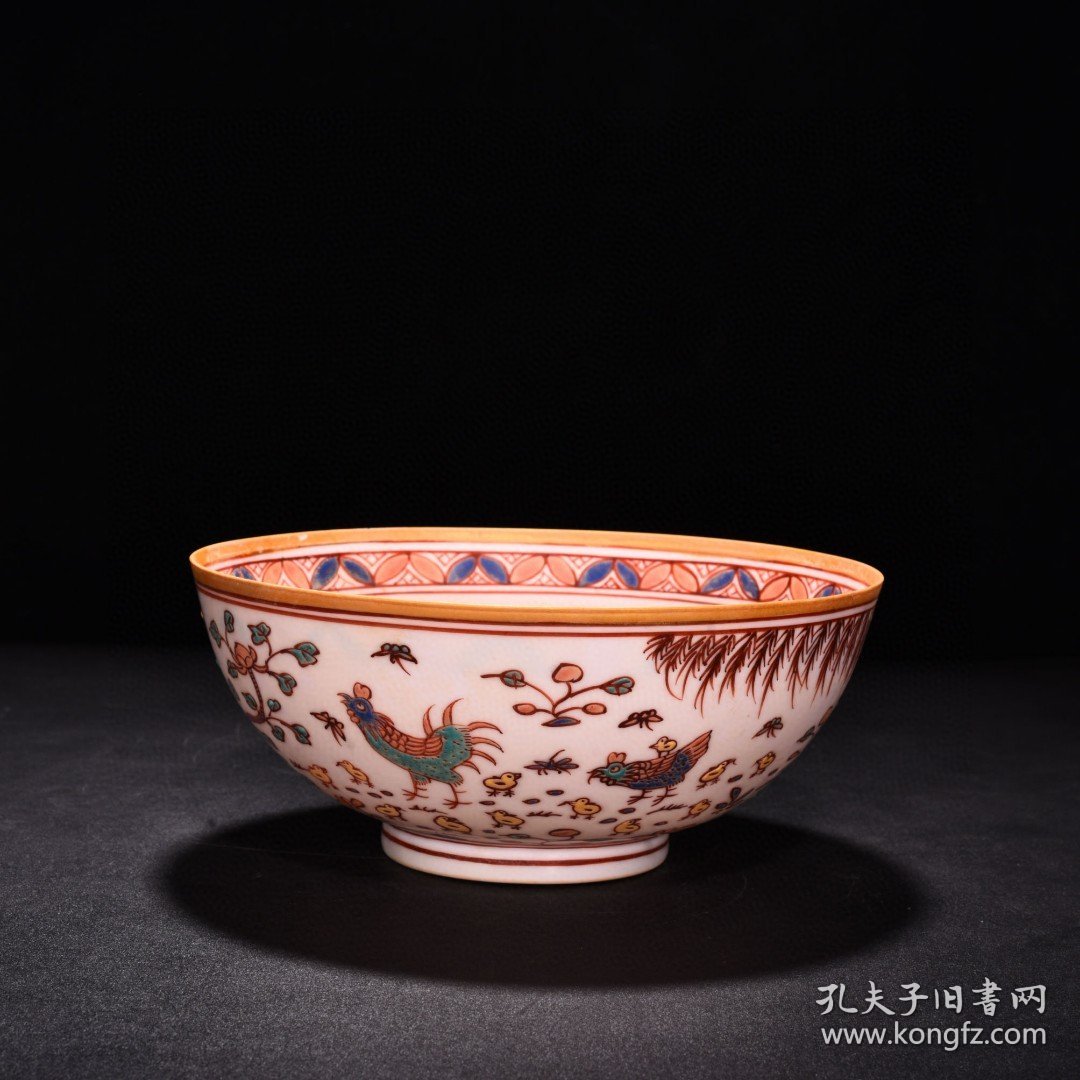 明成化五彩描金全家福鸡纹薄胎碗 高8.8厘米 宽21厘米