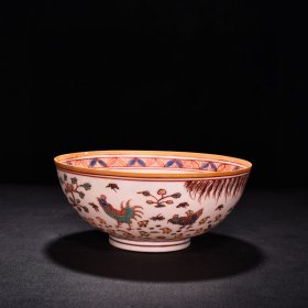 明成化五彩描金全家福鸡纹薄胎碗 高8.8厘米 宽21厘米