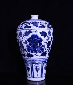 元青花白浒孤窑款青花缠枝牡丹纹梅瓶，高44×26厘米