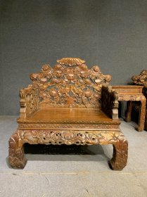 清代海南黄花梨满雕荷花沙发六件套古董传世明清木器海黄老家具