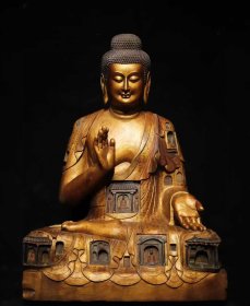 （议价） 唐青石鎏金佛像手绘经文，雕刻石窟楼阁高106cm宽76cm厚60cm