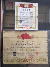 1961年上海市静安区大通路第一小学毕业证书➕1964年上海市京西中学毕业证书，执有人为同一人：蔡宝良，江苏射阳人，尺寸品相如图，150包邮。