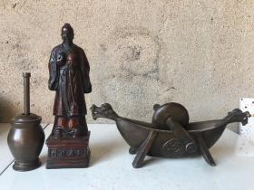 旧藏神医扁鹊铜像中医药具一套
重8.5斤