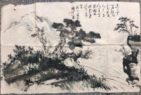 张大千弟子、著名书画家 周德兴（周辛） 山水画作
尺寸：69*45cm 画中间有个洞 请看详情图！