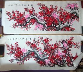 精品大尺寸書畫梅花，款識李華志（以圖為準(zhǔn)），品相以圖為準(zhǔn)?？磮D一，有上下兩個構(gòu)圖，已托裱。多買可優(yōu)惠。