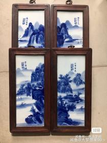 早年收来的瓷板画一整套 保存完好内容清晰青花山水图