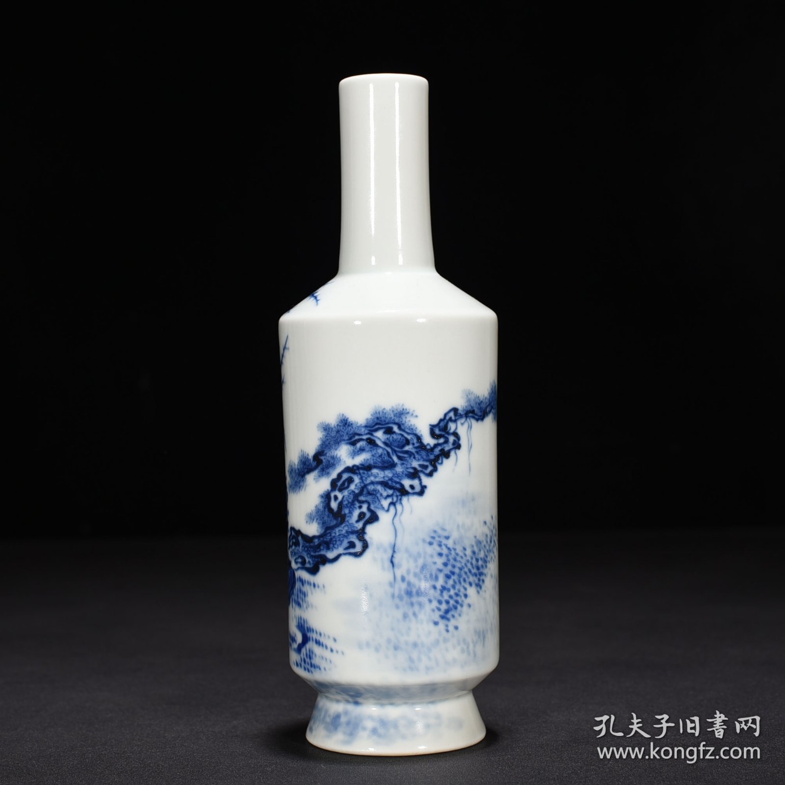 民国竹溪道人王步青花人物纹棒槌瓶22*6厘米