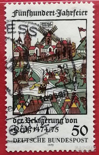 联邦德国邮票 西德 1975年 兰茨呼特君王婚礼500周年 威廉四世撰写 骑士比武 的插图 比武 1全信销