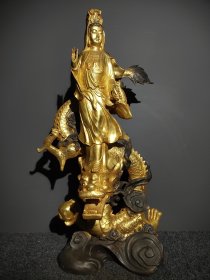 铜鎏金佛像 降龙观音菩萨一尊 高65厘米长32厘米宽20厘米，重23.5斤