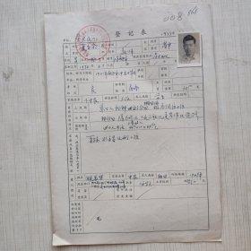 1977年教师登记表：夏企余 星火民办小学 / 工农人民公社星火大队 贴有照片 上盖大红印章