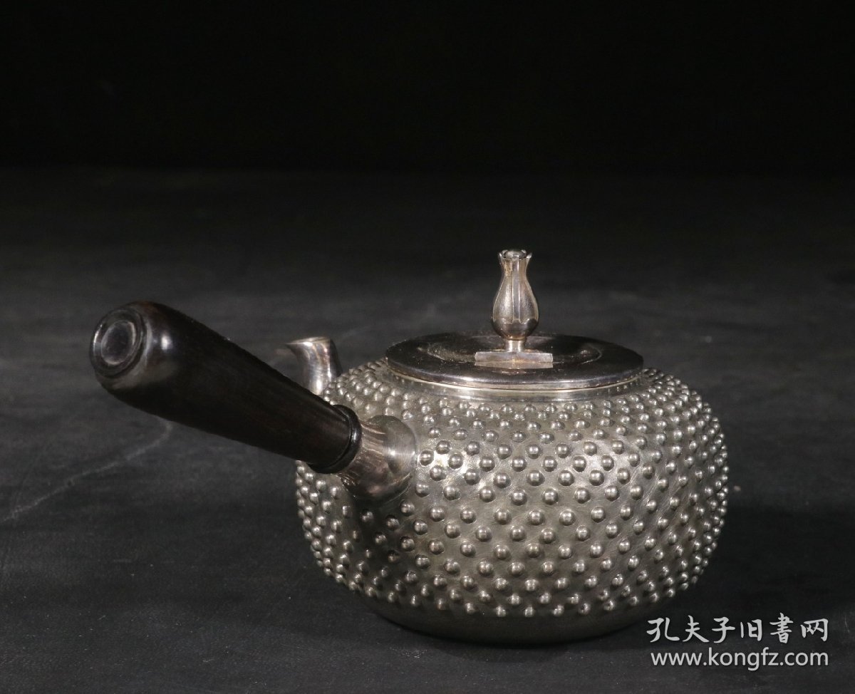 精品.旧藏.“纯银”款全手工制侧把银壶