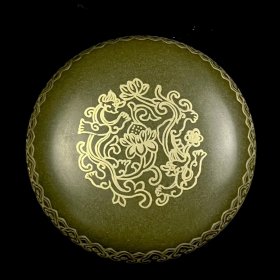 清雍正茶叶末描金花卉纹粉盒。高3.5*7.5。D