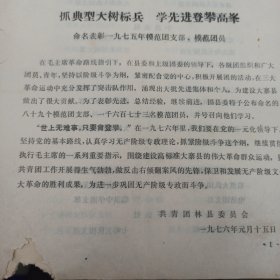 1976年 共青团林县委员会 抓典型大树标兵 学先进登攀高峰 命名表彰1975年模范团支部 模范团员 附名单