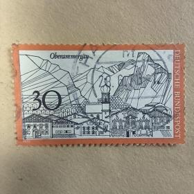 德国1970年旅游风光系列 巴伐利亚州澳博阿梅尔高风光邮票 销 1全 邮戳随机