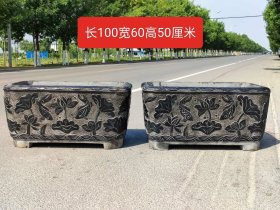 旧藏青石石槽 。 高浮雕，品相一流 高端大气，厅堂厅院装饰必备………