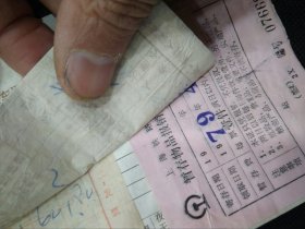 1979年浙江省汽车运输公司行李包裹票、上海铁路局暂存物品报销凭证、国营鳌江饮食服务公司发票