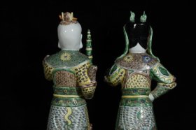 旧藏 清乾隆 五彩哼哈二将 尺寸49x20厘米