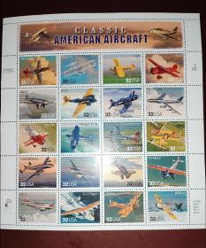 美国邮票1987年经典美国飞机战斗机小版邮票  如图所示全品原胶