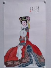 保真书画，姜元锦工笔人物一幅，尺寸：98*61.5纸本托片，中国书画函授大学原藏品展览作品。