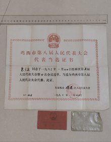 黑龙江鸡西市代表当选证书与出席证