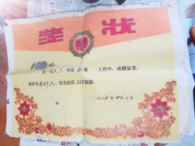 【奖状】：阜阳县魏庄乡人民政府（1987）