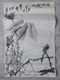 金华画家 吴广明，舒献忠合作花乌画，尺寸：69*45，保真，已托背，品如图。