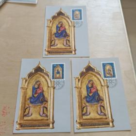 lz0126外国极限片明信片 列支敦士登1995年邮票 圣诞节宗教绘画艺术 天使 极限片 3全