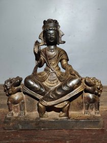 老铜器纯铜胎泥金开光撒朱砂佛像伏狮度母佛摆件收藏古玩杂项 重约2470克