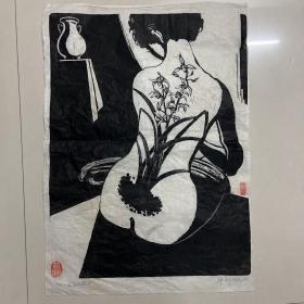 郑炘 版画 “兰与瓶”59x44c m